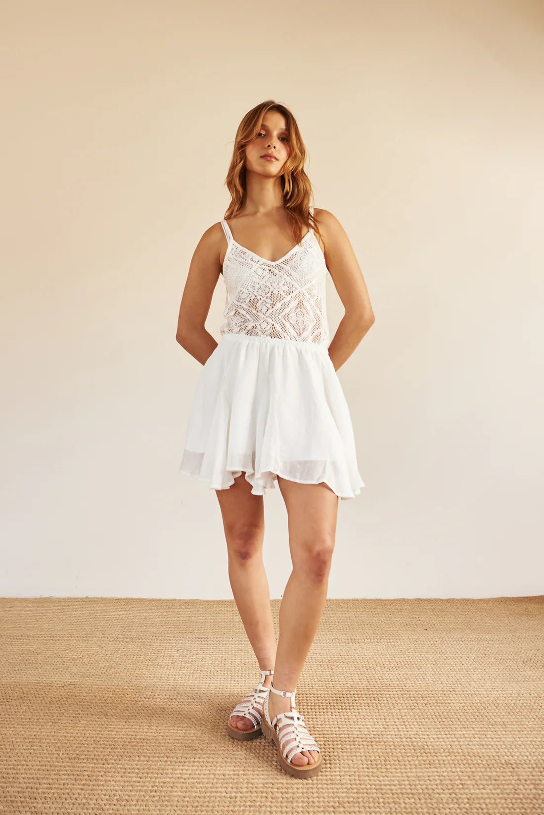 Vestido Crochet Mini Crudo