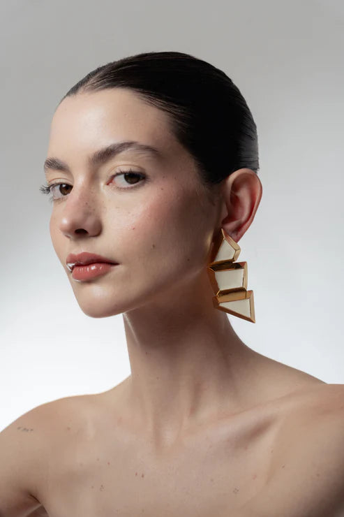 Aretes Tri Geo Plata-Negro