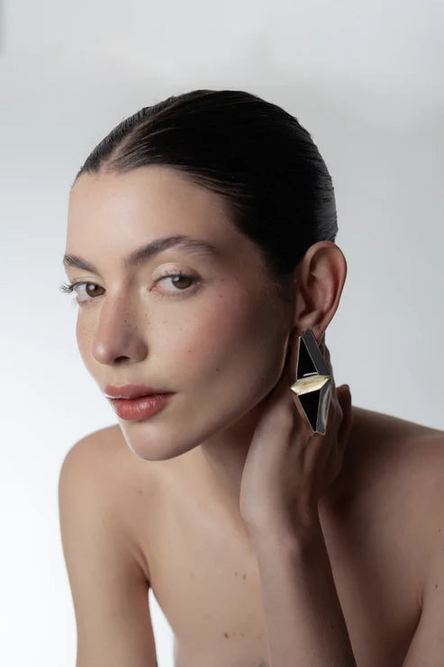 Aretes Triángulos Geo Oro-Negro