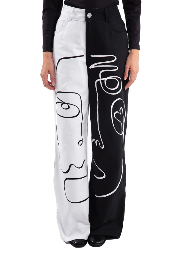 Encontrarse Pant Blanco y Negro