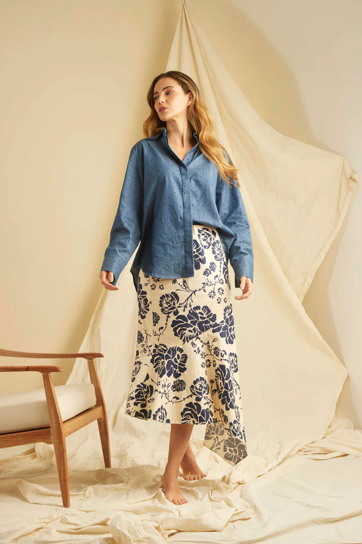 Falda Viento Flores Azules