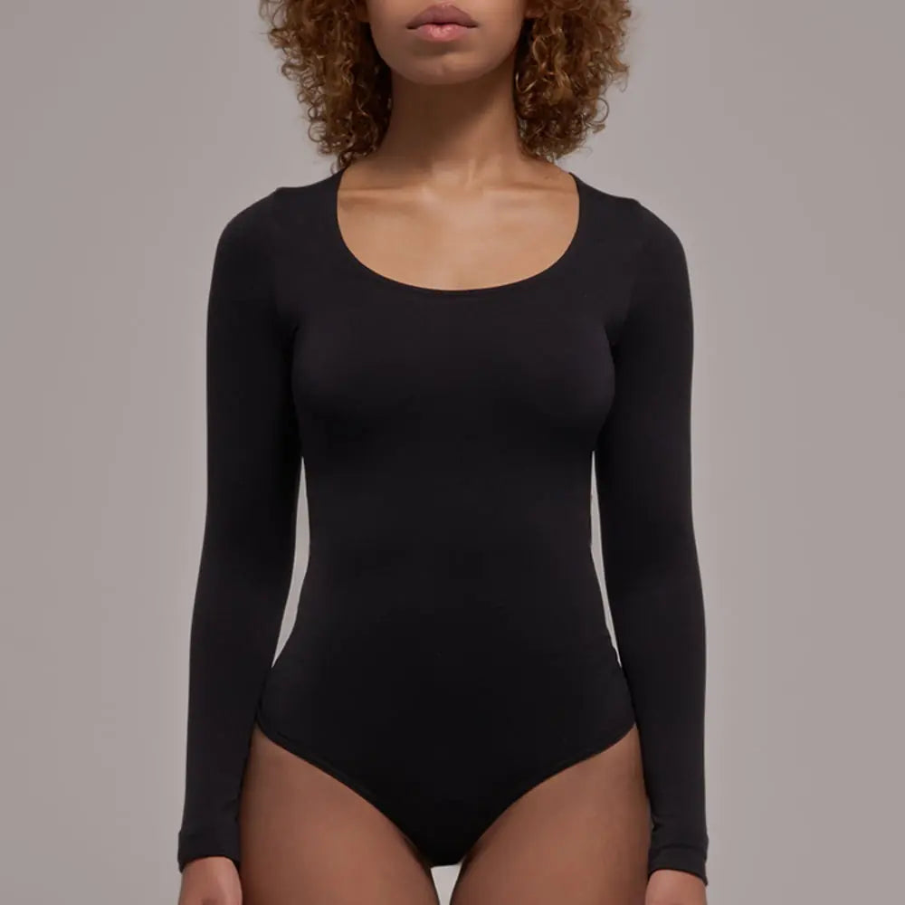 Body Manga Larga Cuello Redondo Negro