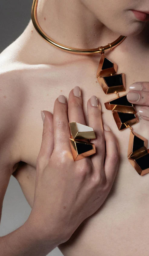 Choker Geo X3 Oro-Negro