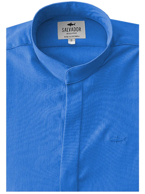 Camisa Manga Corta Cuello Neru Azul Medio Flex