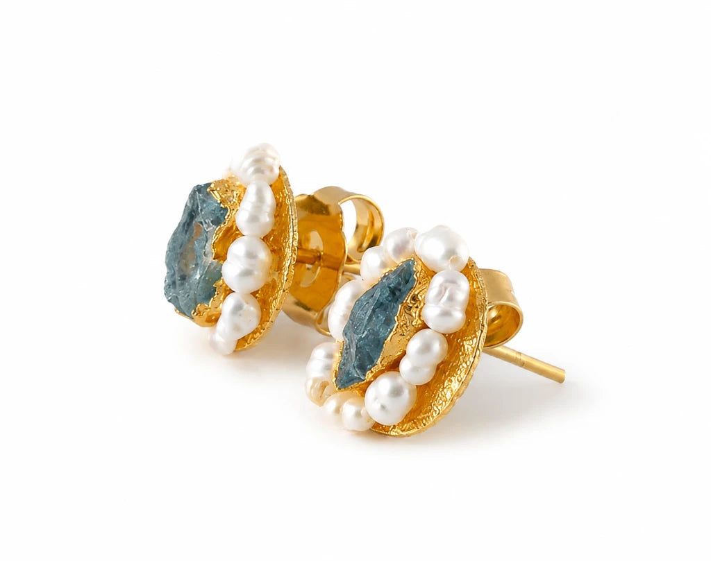 aretes vestigio aguamarina y perla