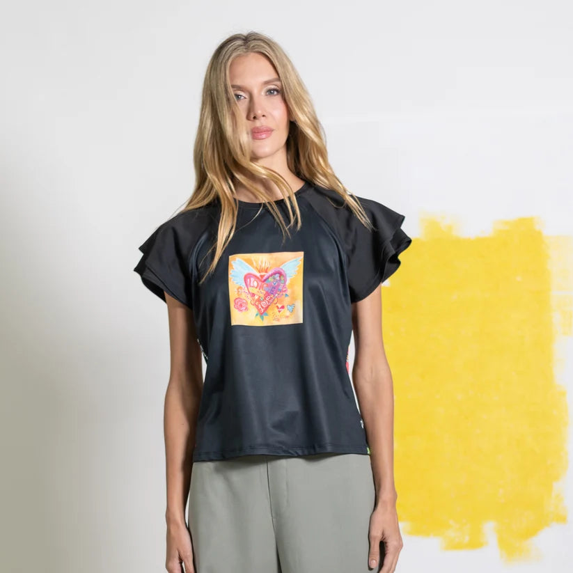 Camiseta Hojas Negro