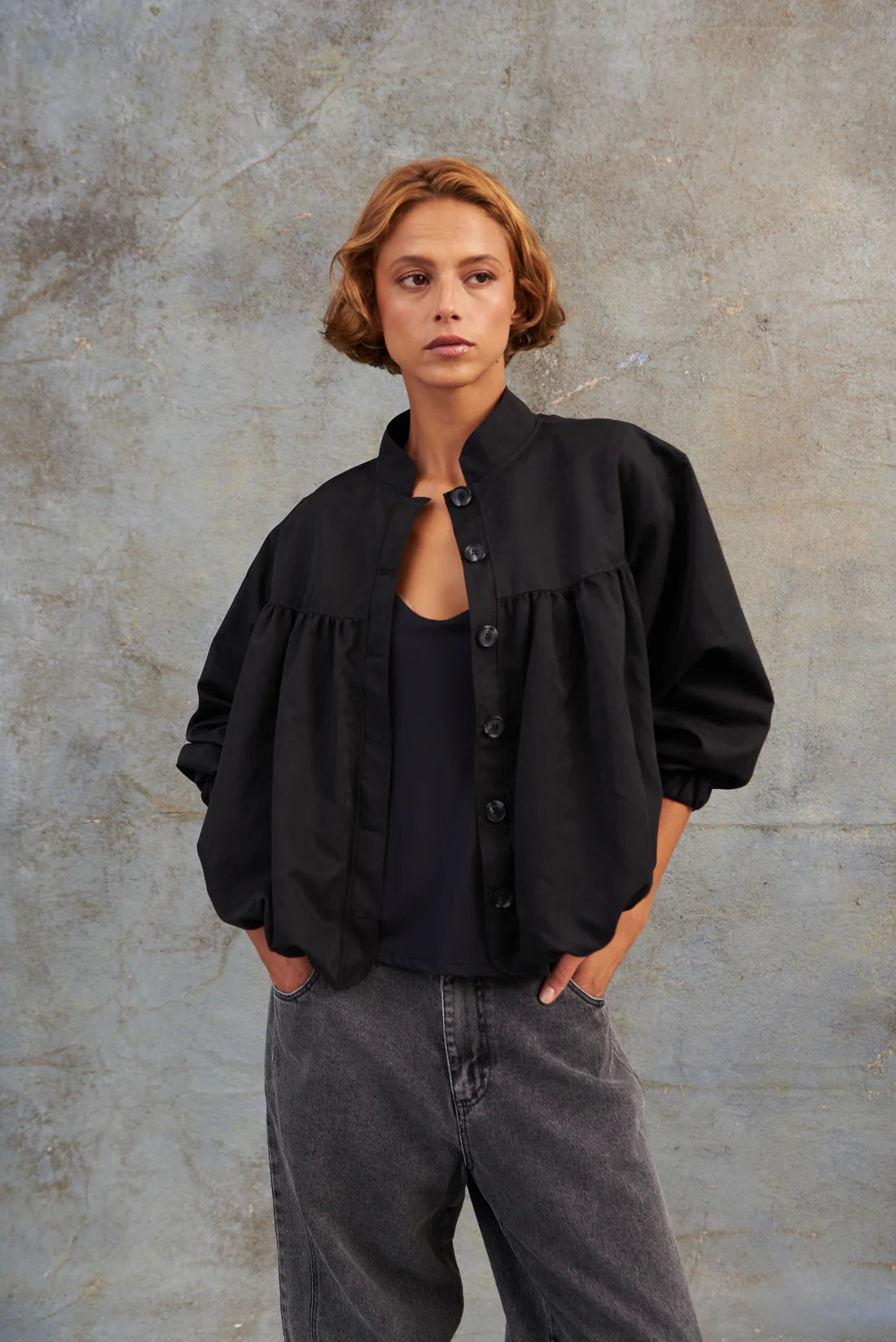 Chaqueta Recogido Bomber Negro