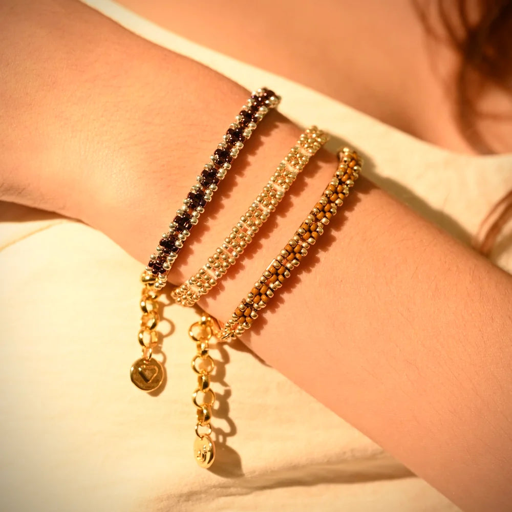 Pulsera Palmera morada plateada y café