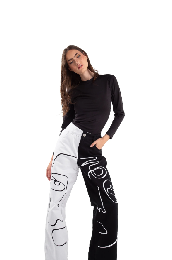 Encontrarse Pant Blanco y Negro