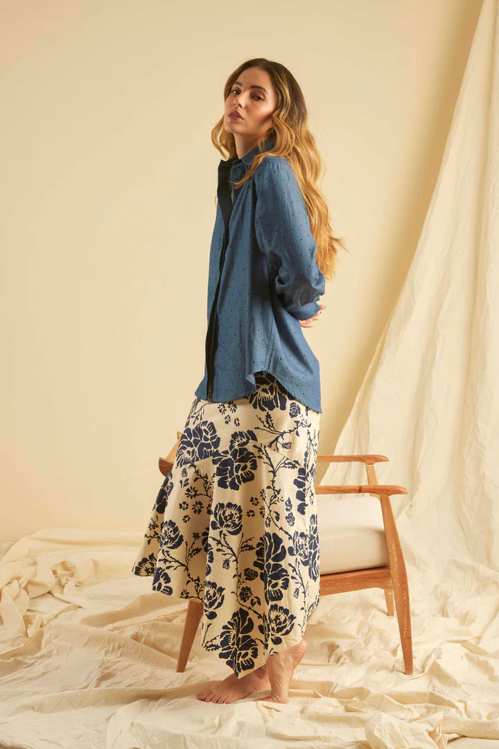 Falda Viento Flores Azules