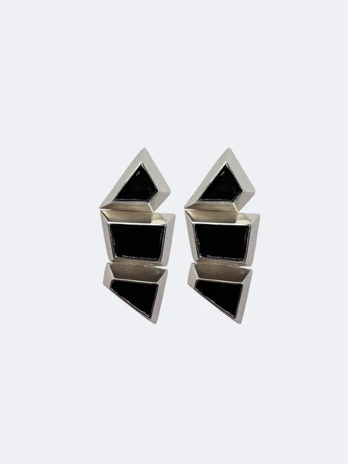 Aretes Tri Geo Plata-Negro