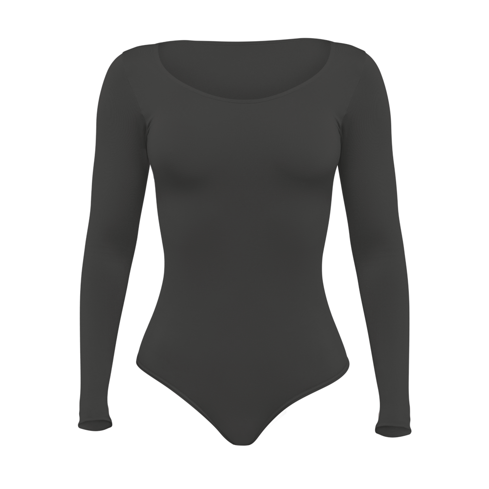 Body Manga Larga Cuello Redondo Gris Plomo