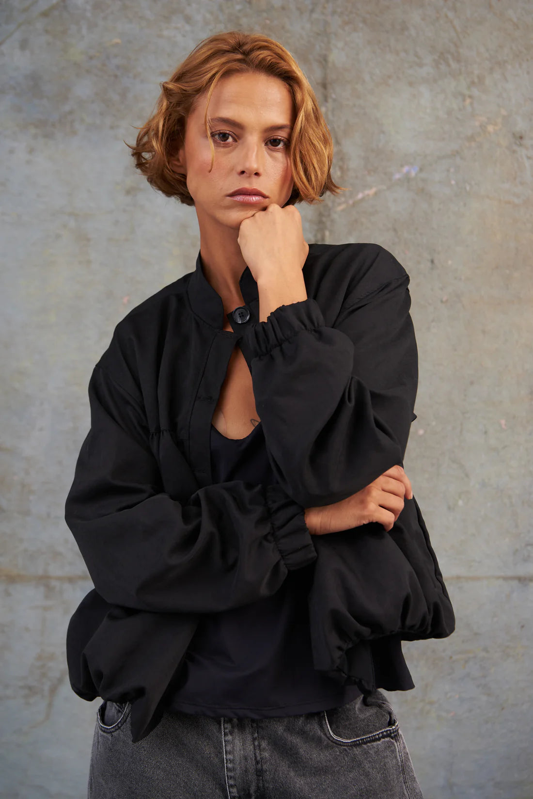 Chaqueta Recogido Bomber Negro