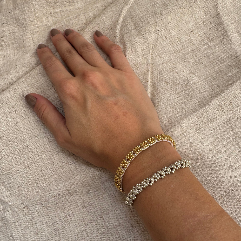 Pulsera Palmera Dorada, beige y plateada