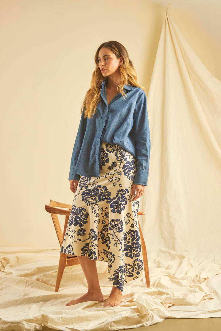 Falda Viento Flores Azules