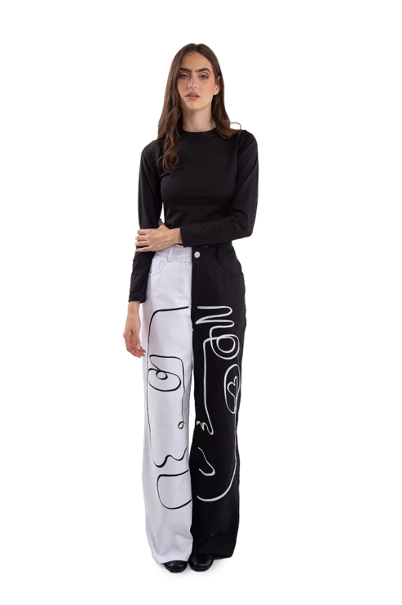Encontrarse Pant Blanco y Negro