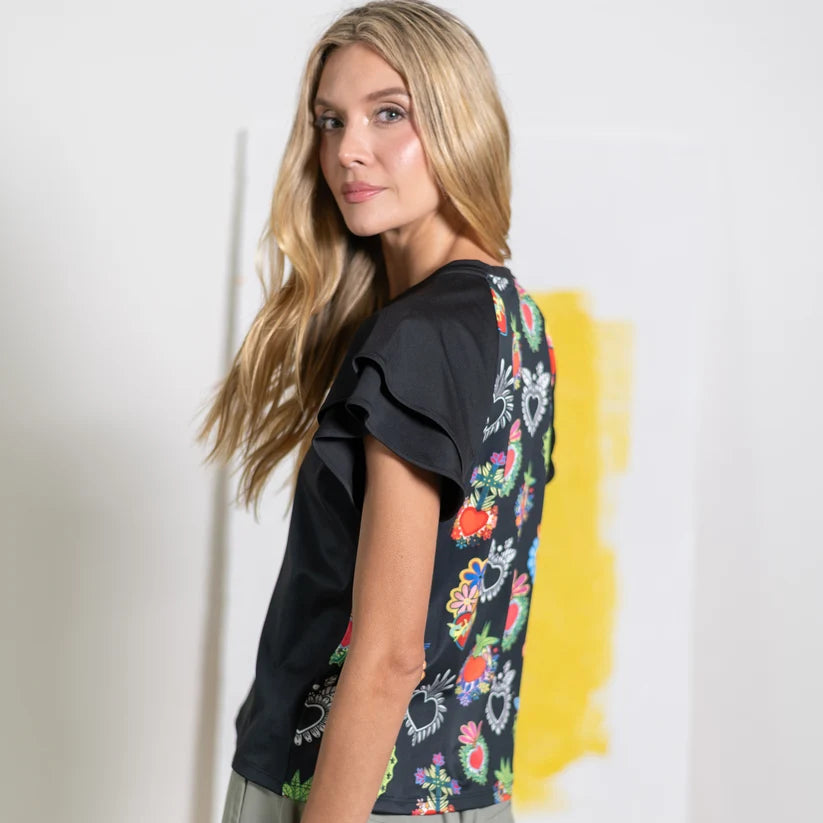 Camiseta Hojas Negro
