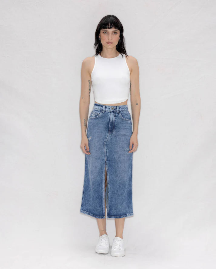 Falda Midi Sierra Azul Medio