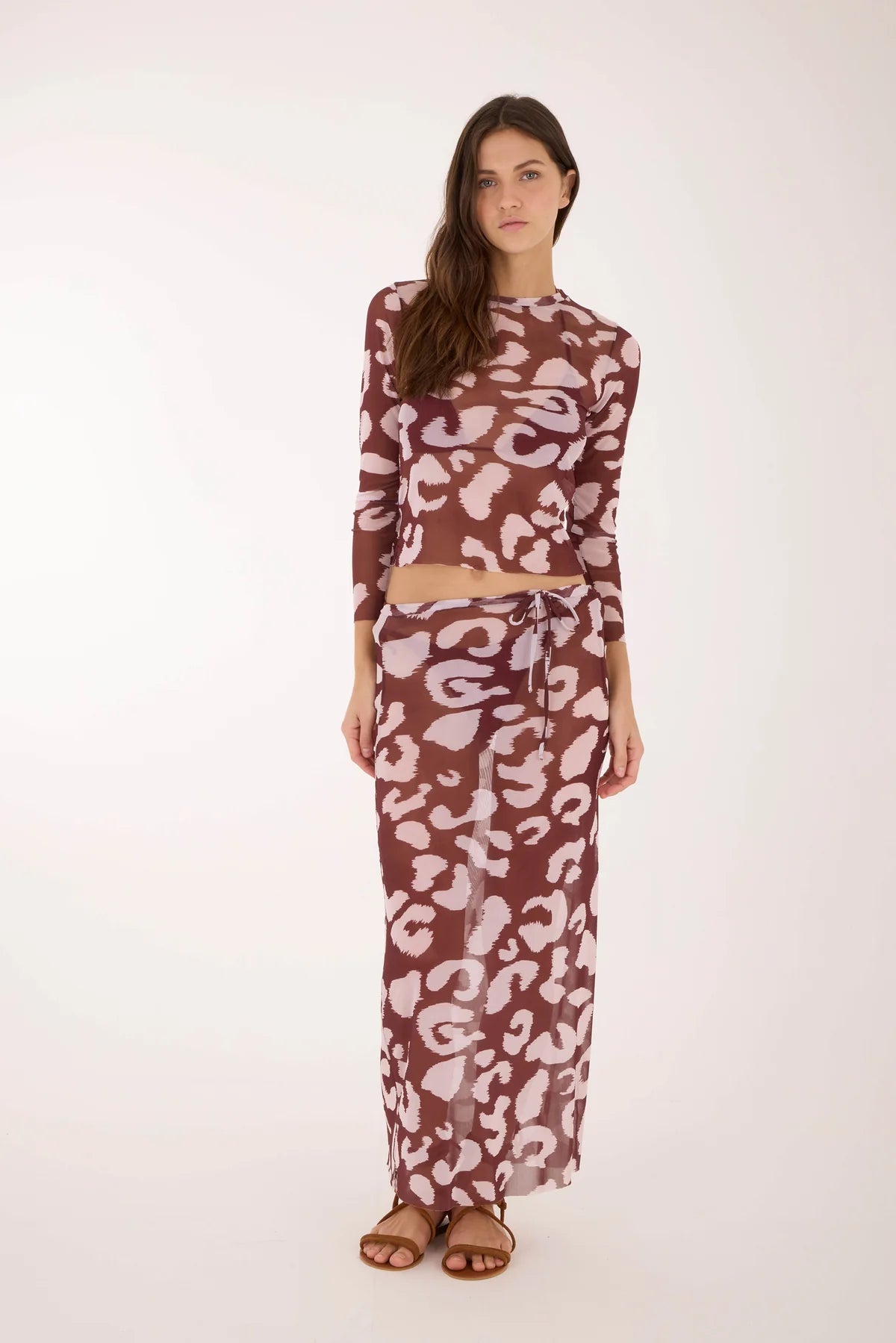 Top Amber Leopard Sleek Mesh