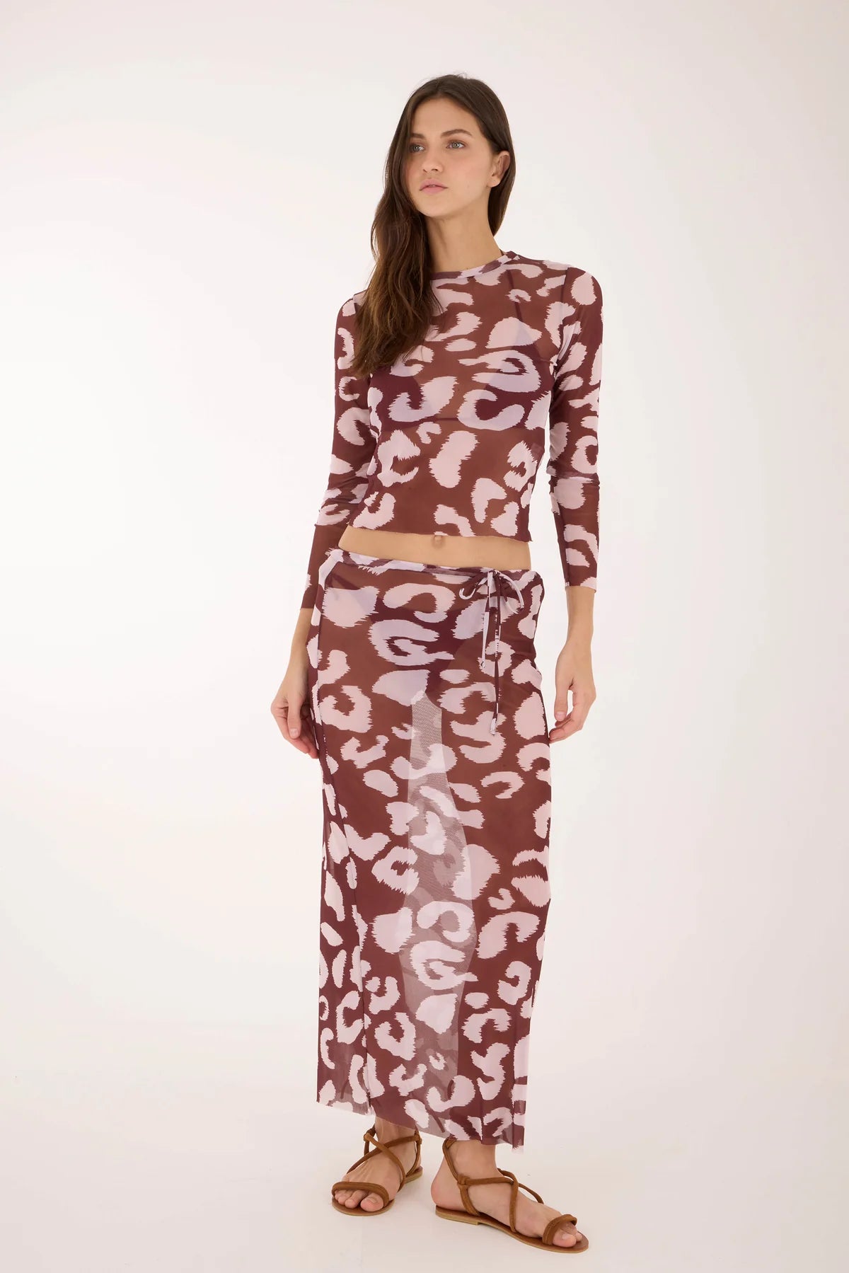 Top Amber Leopard Sleek Mesh