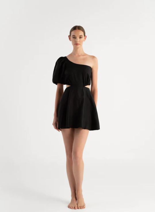 Vestido Sabina Black Linen Mini Dress