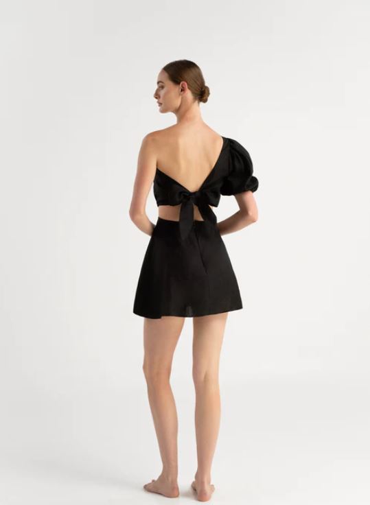 Vestido Sabina Black Linen Mini Dress