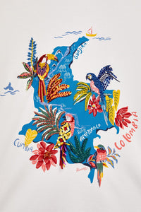 Camiseta Aves Y Flores Mapa Azul Hombre