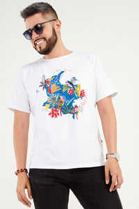 Camiseta Aves Y Flores Mapa Azul Hombre