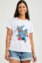 Cargar imagen en el visor de la galería, Camiseta Aves Y Flores Mapa Azul Mujer